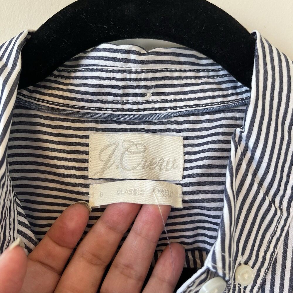 J.Crew Classic Fit Cotton Button Down Poplin Shirt Striped Black White Sz 6 NWTs - Picture 7 of 9